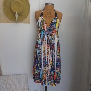 Colorful Backless Halter Dress